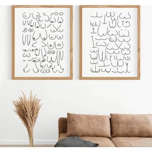 Abstract Butts Boobs Line Funny Pattern Canvas Painting Art Drawing Posters And Prints Minimalism Wall Art Pictures For Bathroom