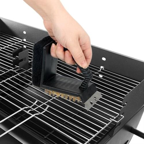 BBQ Cleaning Brush BBQ Tool Barbecue Grill Cleaner Steel Wire Sponge Shovel 3 in 1 Corner Copper Wire Brush Cooking Tool