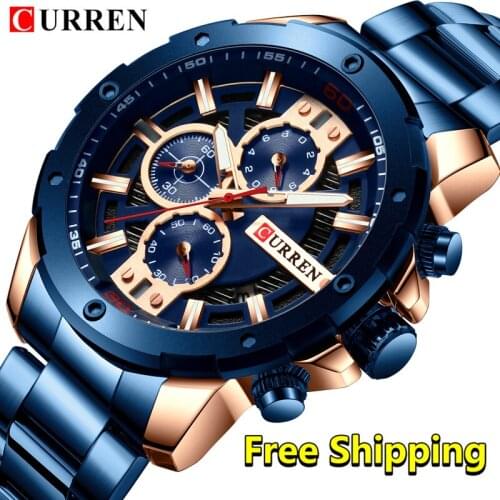 CURREN Watches Men Stainless Steel Band Quartz Wristwatch Military Chronograph Clock Male Fashion Sporty Watch Waterproof 8336
