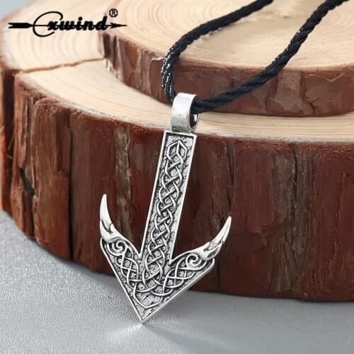 Cxwind Fashion Norse Vikings Nordic Pendant Necklace Rune Amulet Arrow Knot Pendants Necklaces Nordic Talisman for men Gifts