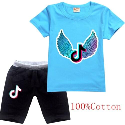 TIK TOK Girls Tops Fashion Summer Clothes Suits Kids Cartoon Boys Short Sleeve Clothing Child T Shirt+Shorts