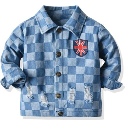 Tem Doger Autumn Winter Fashion Kids Boys Girls Ripped Denim Jacket Coats Baby Unisex Plaid Single Breasted Children Outerwear