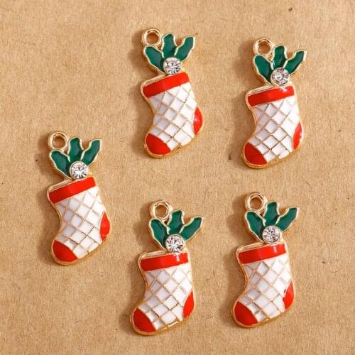 10pcs 14*23mm Enamel Gift Stocking Christmas Charms for Jewelry Making Earring Pendants Bracelets Necklace Charm DIY Findings