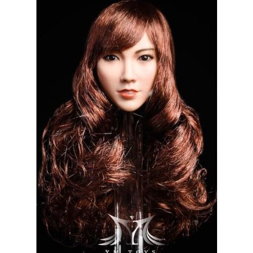 1/6 YMT021 Female figure Qian Hair transplant Asian beauty Brown curly hair head sculpture model for 12 inch action figure body