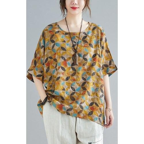 Print Floral Vintage T Shirts 2021 New Arrival Loose Summer T shirts Thin Soft Cotton Oversize Womens Tops Casual T-shirt Tees