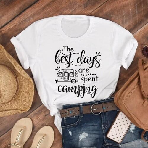 The Best Days Are Spent Camping T-shirt Chic Women O-Neck Graphic Funny Tshirt Casual Travel Outdoor Tops Family Vacation Shirt