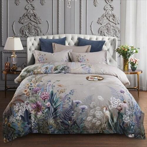 Europe Printed cotton bed linen Soft Satin bedding floral pastoral cover pillowcase bedspreads 4pcs sets