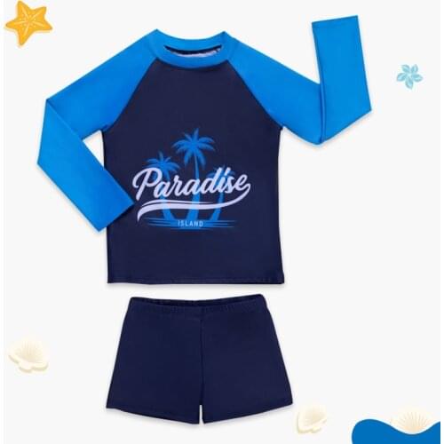 7-14 Years Boys Swim Trunks Two Piece 2021 New Large Boys' Swimwear Blue Island Swimsuit Beachwear TB079