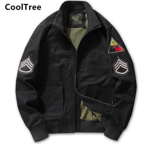 CoolTree Men Bomber Jacket Spring Autumn Solid color Stand collar Baseball Coat Male Military Fit Pilot Outerwear Plus Size 6XL