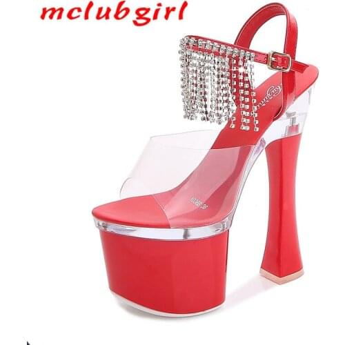 MCLUBGIRL Style Transparent Heel 17cm Chunky Heel Summer Womens Waterproof Platform Sexy Sandals LFD-10361-51