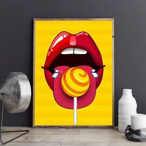 Wall Art Lollipop Hd Print Sexy Red Lips Modular Picture Pop Culture Posters Canvas Nordic Style Painting Home Decor For Bedroom