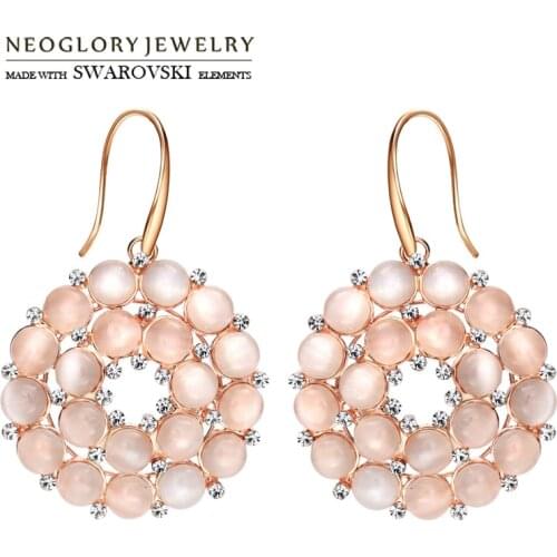Neoglory Austria Rhinestone & Opal Drop Long Earrings Round Beads Vintage Stylish Jewelry For Women Trendy Party Sale Gift