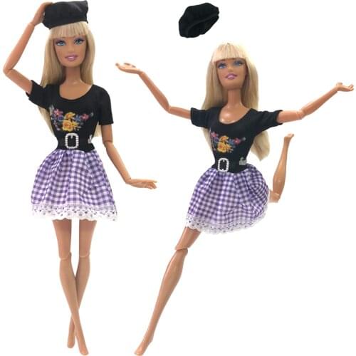 NK Newest Doll Dress Beautiful Handmade Party Clothes Fashion Dress+Hat For Barbie Noble Doll Best Child Girls'Gift 001A