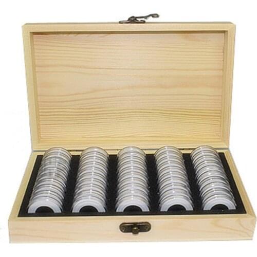 NEW 50 coin storage boxes Round coin storage wooden box Commemorative coin collection box