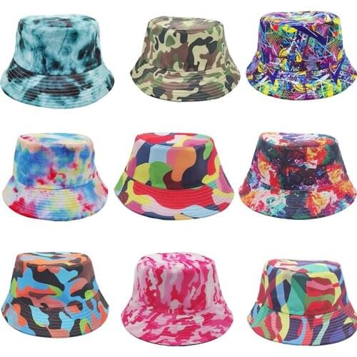 Camouflage Panama Mens Hat Double-Sided Printed Beach Headwear Bucket Hat Women Fishermans Hat Harajuku Cap Summer Hat