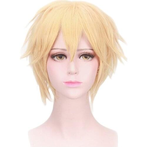 Anime Cat Noir Cosplay Wigs 30cm Short Yellow Cosplay Wig Heat Resistant Synthetic Hair Perucas