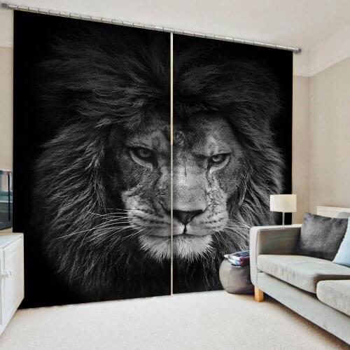 Custom 3D Curtains Lion Black Blackout Curtains For Living Room Children Bedroom Drapes Modern Custom Blinds