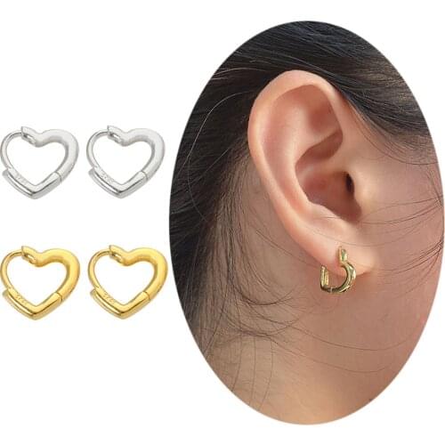 Simple Sweet Heart Buckle Hoop Earrings Fashion for Women Heart-shaped Circle Piercing Earrings Jewelry Earring Pendientes Mujer