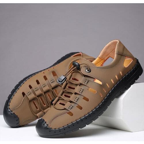 Hot Classic Summer Mens Sandals Genuine Leather Soft Breathable Shoes Beach Roman Sandals Men Sandals pu Slippers Hollow out 48