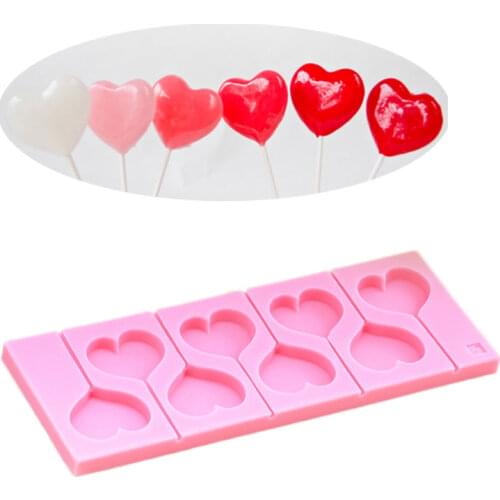 8-Hole Heart Shape Silicone Lollipops Chocolate Mold Candy Cake Baking Mould Pastry Bakeware Decorating Tools Soap Forms
