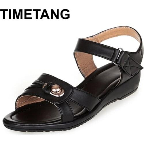 TIMETANG Fashion adult sequins big size 4-12 big low heel Songy Sandalias wedge hoop & buckle women pumps full grain real leathe