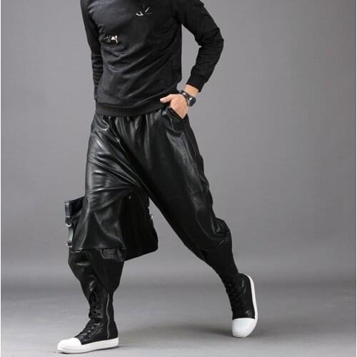 S-5XL NEW 2019 Mens clothing GD Hair Stylist Catwalk Lantern leather pants hip-hop flying squirrel pants plus size costumes