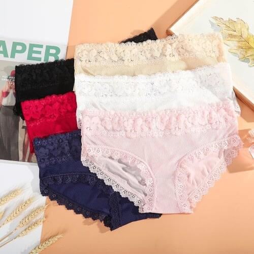 Women Cotton Panties Comfortable Underwears Sexy Middle-Waisted Lace Breathable Underpant Female Lingerie Big Size Ladies Briefs