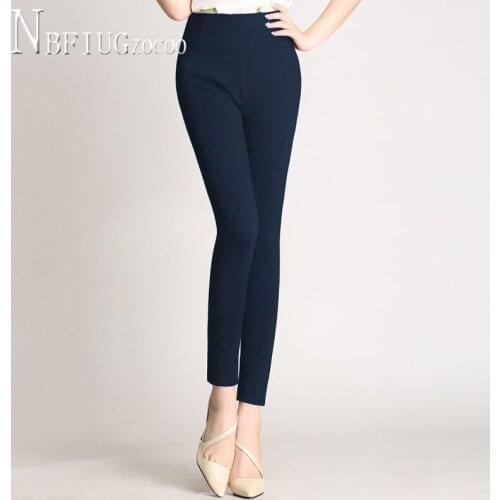 Office Pants For Women Black Blue Color Elastic Waist Female Pencil Trousers