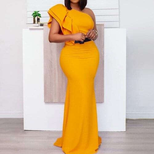 Elegant Dress Women for Wedding Party Long Mermaid One Shoulder Bodycon Floor Length Fashion Evening Night Party Vestidos Mujer