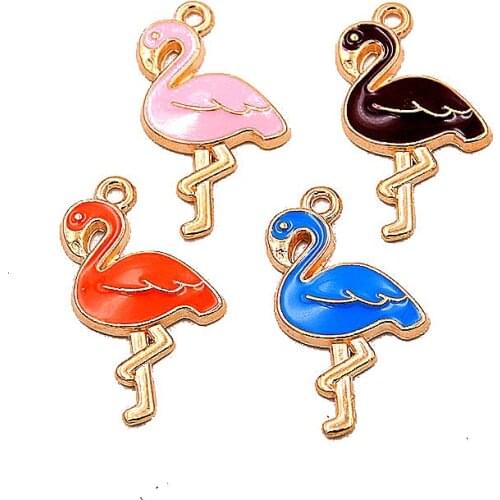 10Pcs 4 Color 16*28mm Alloy Metal KC Gold Drop Oil Flamingo Charms Animal Pendant For DIY Bracelet Necklace Jewelry Making