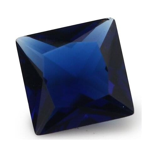 100pcs 3x3~10x10mm Square Shape Loose Stone Blue Color Glass Synthetic Gems For Jewelry DIY Stone