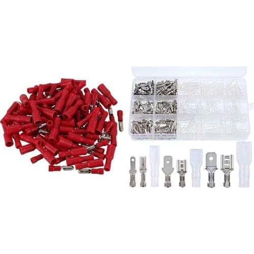 100Pcs Insulated Female & Male Bullet Wire Connector Crimp Terminal Set 22-16AWG & 315Pcs Quick Splice 2.8mm 4.8mm 6.3mm Male an