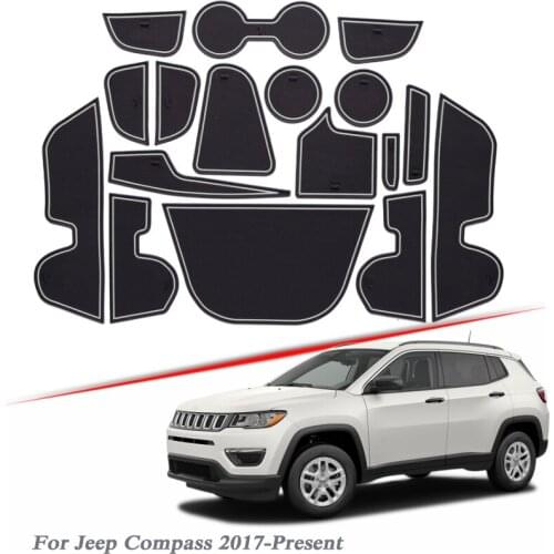 17pcs Car Styling For JEEP Compass 2017-Present Latex Gate slot pad Interior Door Groove Mat Non-slip dust Mat Auto Accessory