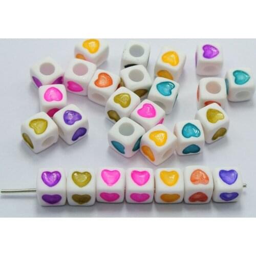 250 Color in white Love Heart Acrylic Cube Pony Beads 7X7mm