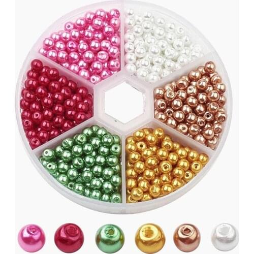 4mm Round Glass Pearl Bead Sets Loose Spacer Beads Mixed Color Pearlized for Jewelry Making DIY Bracelet Craft about 810pcs/box