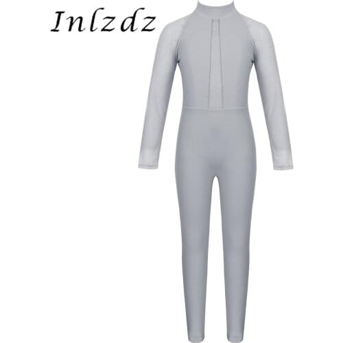 Kids Girls Ballet Leotard Costumes Mesh Mock Neck Zippered Unitard Dancewear Gymnastics Leotard Jumpsuit Ballet Dance Bodysuit