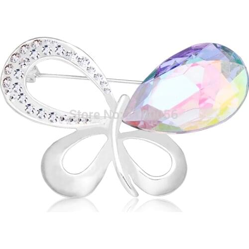 Free shipping fashion jewelry display case Sliver Plated Wedding Brooches Pins Rhinestone Butterfly Brooch for women Suit X1569