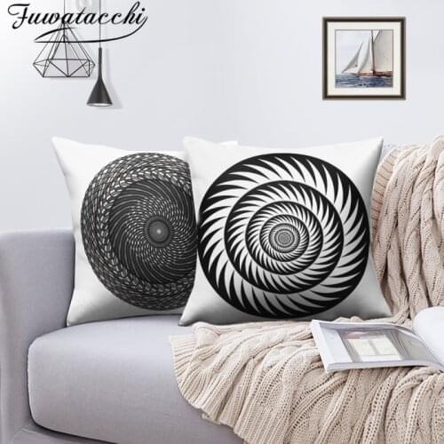 Fuwatacchi Geometric Pattern Cushion Cover Black Mandala Cycle Pillow Covers for Home Sofa Fall Decore Throw Pillowcases 45X45cm