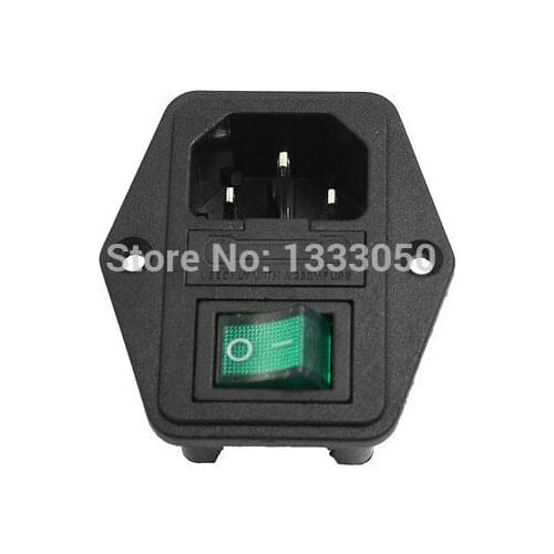 Black Green AC 250V 10A 3 Terminal IEC320 C14 Power Socket w Fuse Holder