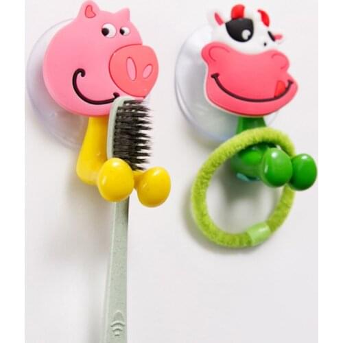 Cute Suction Cup Toothbrush Holder Cartoon Animal Wall Suction Storage Hoop Toothbrush Accessories Bathroom Supplies