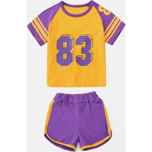 2019 children summer clothing Boys and girls sports letters print short sleeve T-shirt + striped cotton shorts sets 4-9 years
