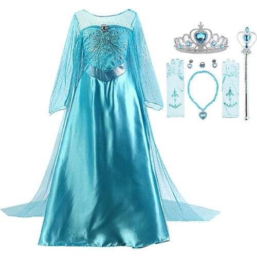 Kids Elsa Dress Girl Princess Dress Children Snow Queen Costume Baby Girl Birthday Party Halloween Costume 3-10 Years
