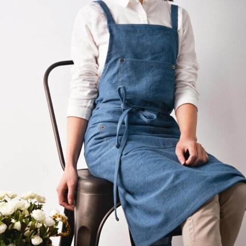 Unisex Jean Apron with Convenient Pockets for Men and Women for Kitchen Cooking Gardening Painting