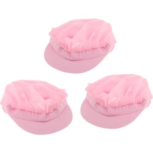 3 Pink Mesh Chef Hat Restaurant Kitchen Working Catering Elastic Cap for Adults