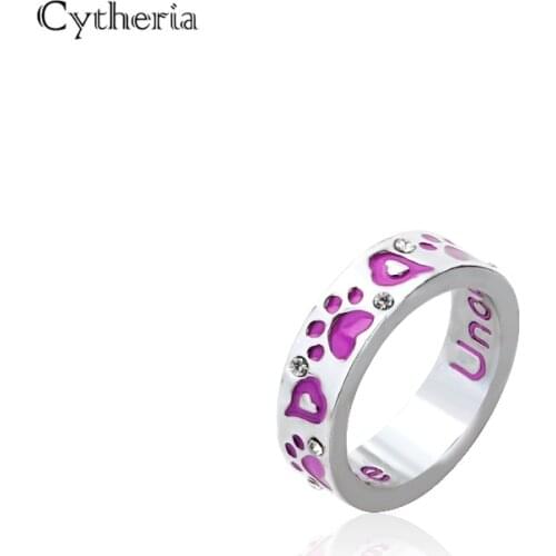 Unconditional love enamel rings Pet cat dog lover paw prints Memorial ring purple heart Ring gift wome men jewelry child Girls