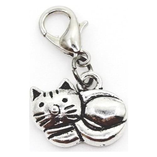 Hot Selling 20pcs/lot Cat Dangle Charms Lobster Clasp DIY Bracelet Necklace Pendants Jewelry Hanging Charms