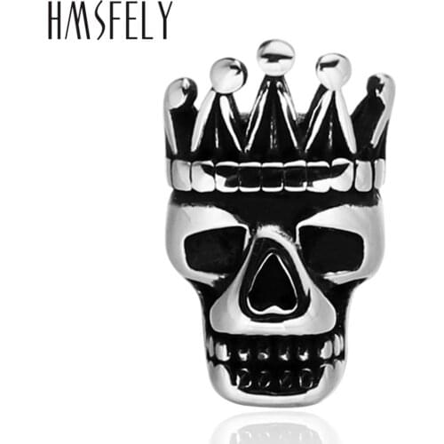 HMSFELY 316L Stainless Steel Crown Skull Head Beads Accessories For DIY Beaded Bracelet Making Findings 2mm Hole Jewelry Bead