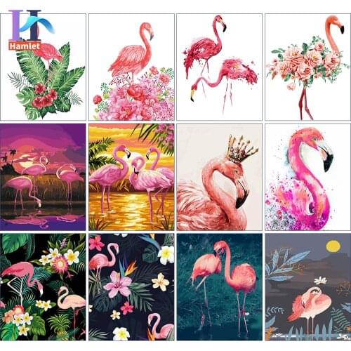 Painting By Numbers Animals Flamingo Flower Painting Home Wall Decora Tropical Wall Art Pictures By Numbers Canvas Acrylic Gift
