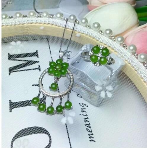 925 sterling silver inlaid natural Hetianyubiyu ring / necklace fashion style envelope