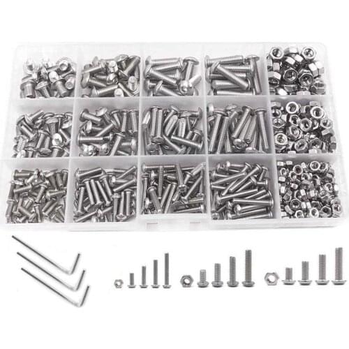 Screw and Nut Kit,Machine Screw and Nut Kit, 500 Pcs M3 M4 M5 Stainless Steel Button Head Hex Socket Head Cap Bolts Screws with